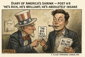 Read more about the article DIARY OF AMERICA’S SHRINK #9: He’s Rich, He’s Brilliant, He’s Absolutely Insane