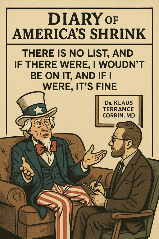 You are currently viewing DIARY OF AMERICA’S SHRINK #10: “There Is No List, And If There Were, I Wouldn’t Be On It…”